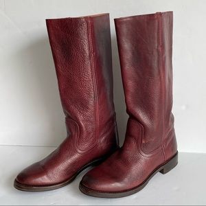 Frye Womens Campus 14L Full Grain Leather Slip On Tall Riding Boots Maroon 7.5